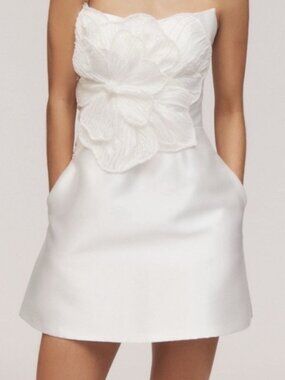 Watters Brie Strapless Embellished Pearl Floral A-line Mini Dress size 2